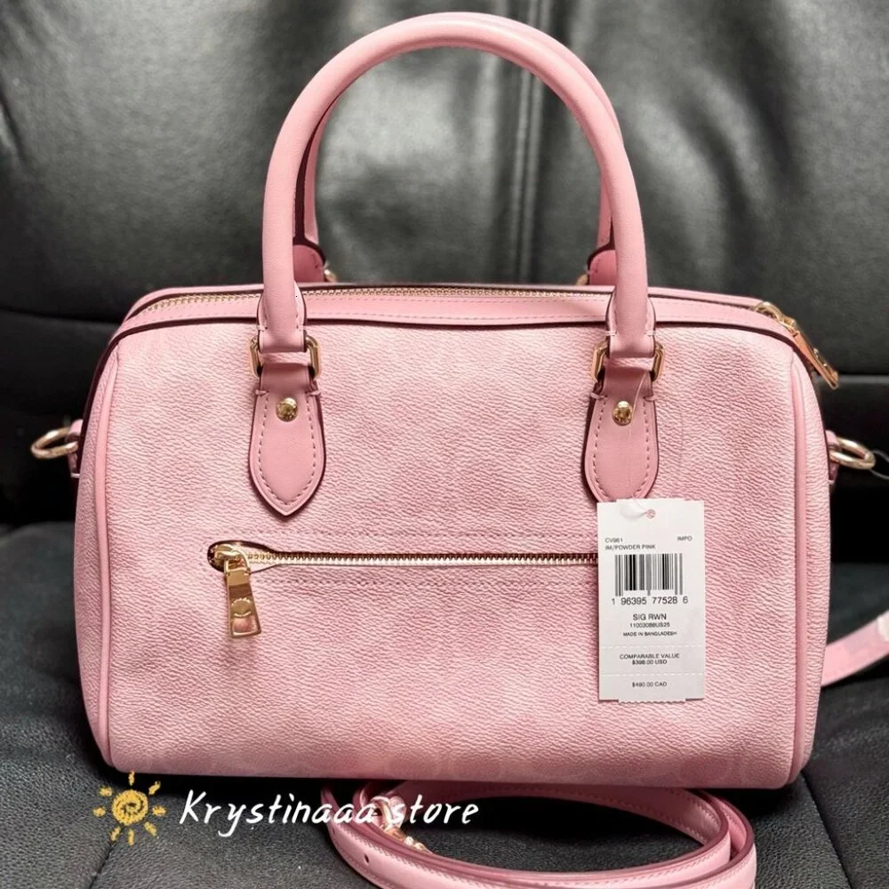 Coach Rowan Satchel Bag In Signature Canvas Powder/Pink - Picture 5 of 12